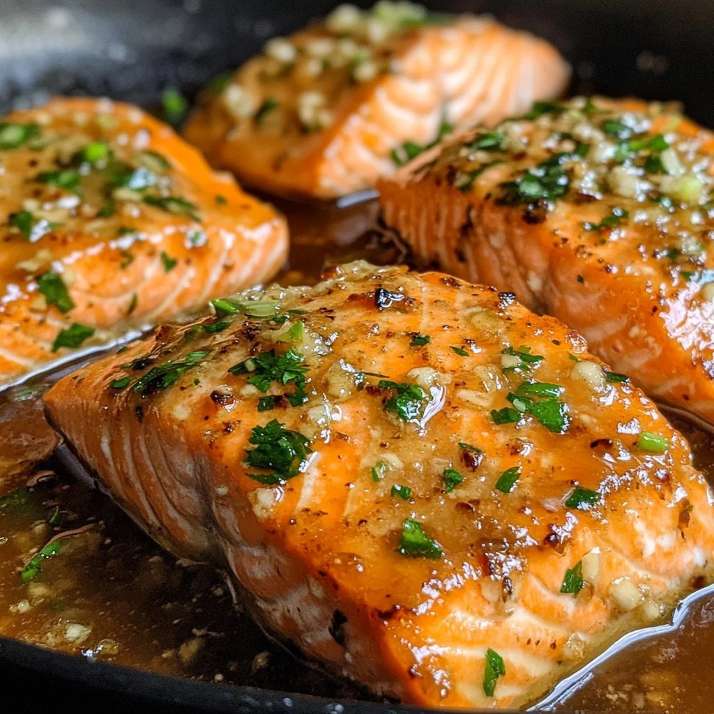 Delicious plate of Honey Garlic Salmon with a garnish of herbs