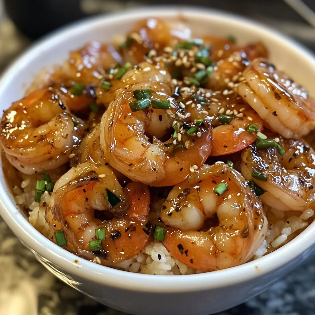 Honey Garlic Shrimp Bowl with vegetables served in a white dish