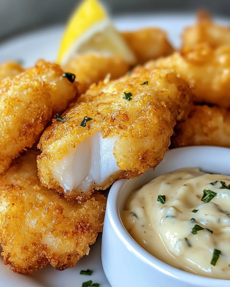 Delicious Lemon Butter Fish Bites served with creamy Garlic Aioli