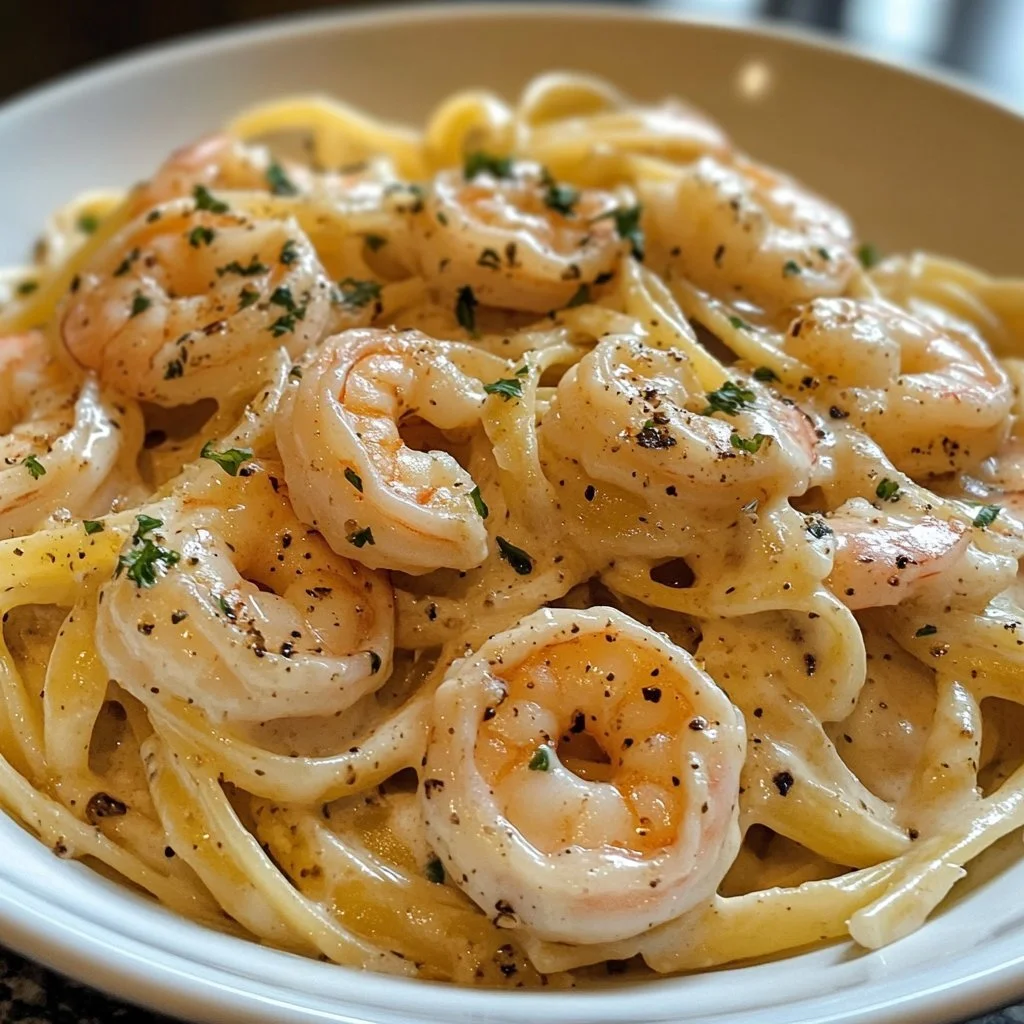 Deliciously plated Marry Me Shrimp Pasta with fresh herbs and shrimp