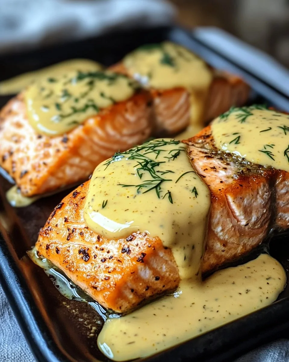Roasted Salmon with Creamy Mustard Dill Sauce