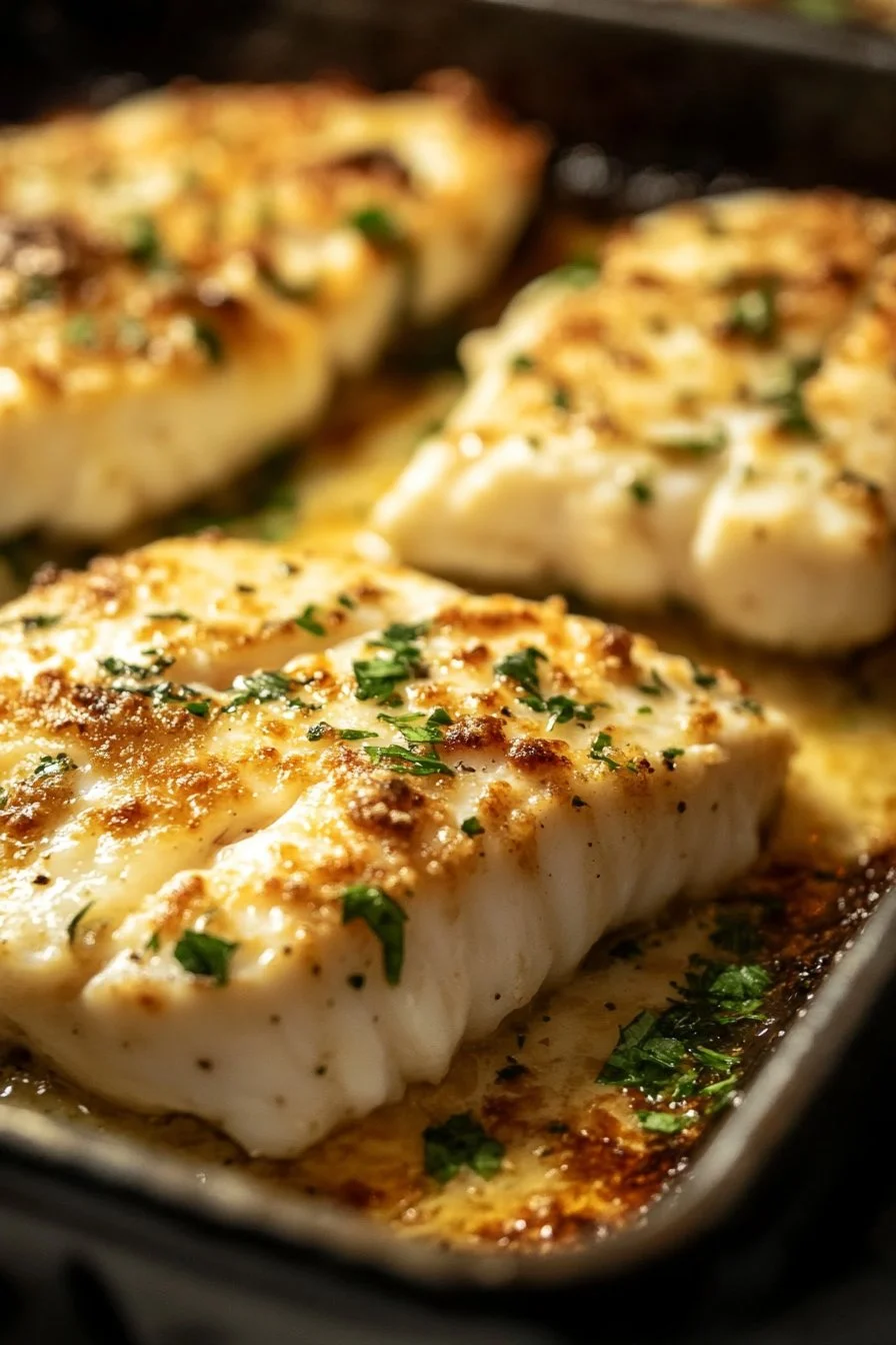 Savory Garlic Parmesan Baked Halibut