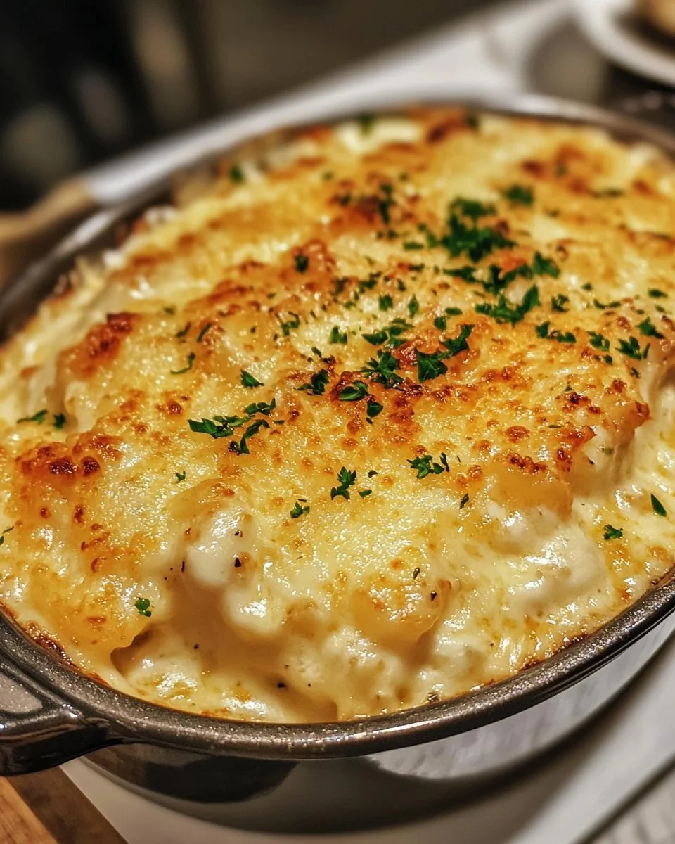 Delicious Seafood Gratin baked with cheese and fresh seafood in a creamy sauce