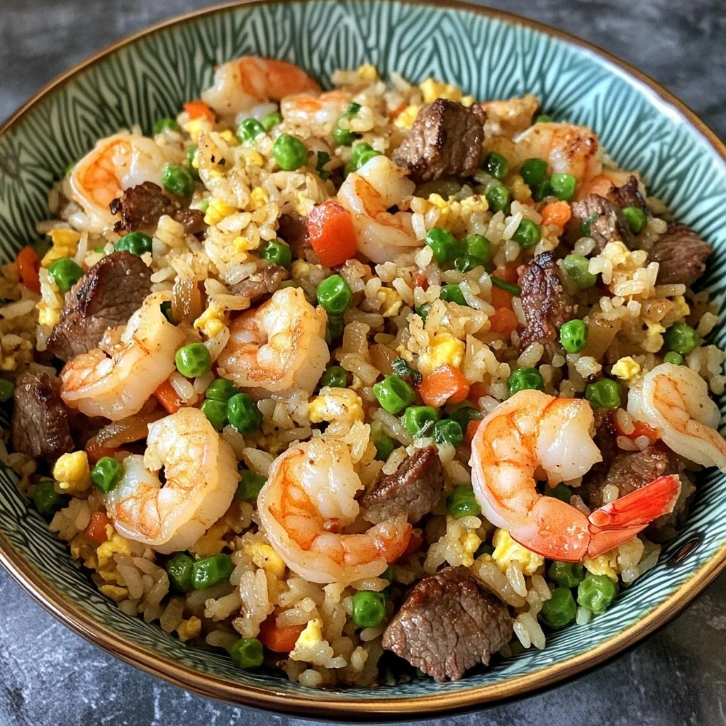 Delicious Shrimp Steak Fried Rice served in a bowl