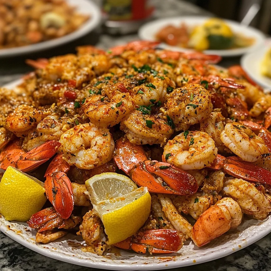 Delicious Spicy Cajun Seafood Boil with shrimp, crab, and spicy seasonings