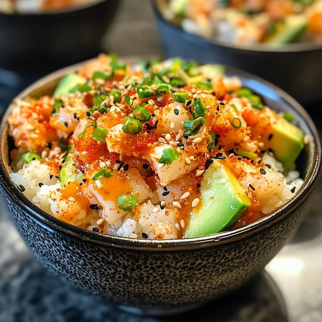 Spicy Crab Sushi Bowls with fresh ingredients and vibrant colors