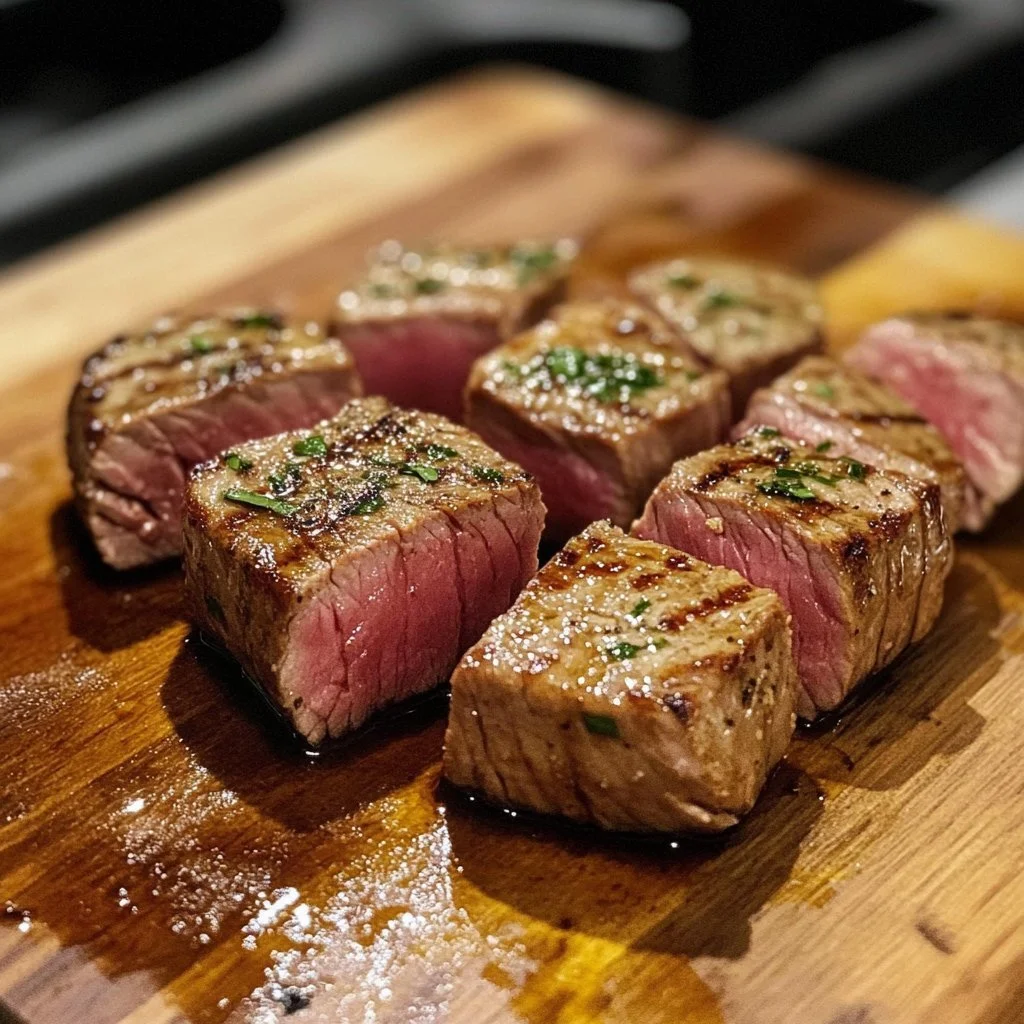 Deliciously cooked tuna steak served with garnishes