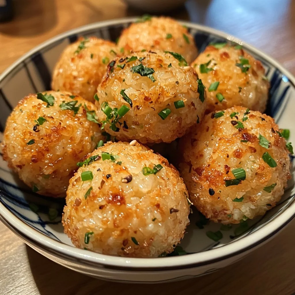 Delicious homemade tuna rice balls served on a plate