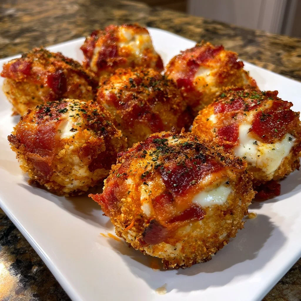 Delicious Buffalo Chicken Bombs with bacon and mozzarella cheese