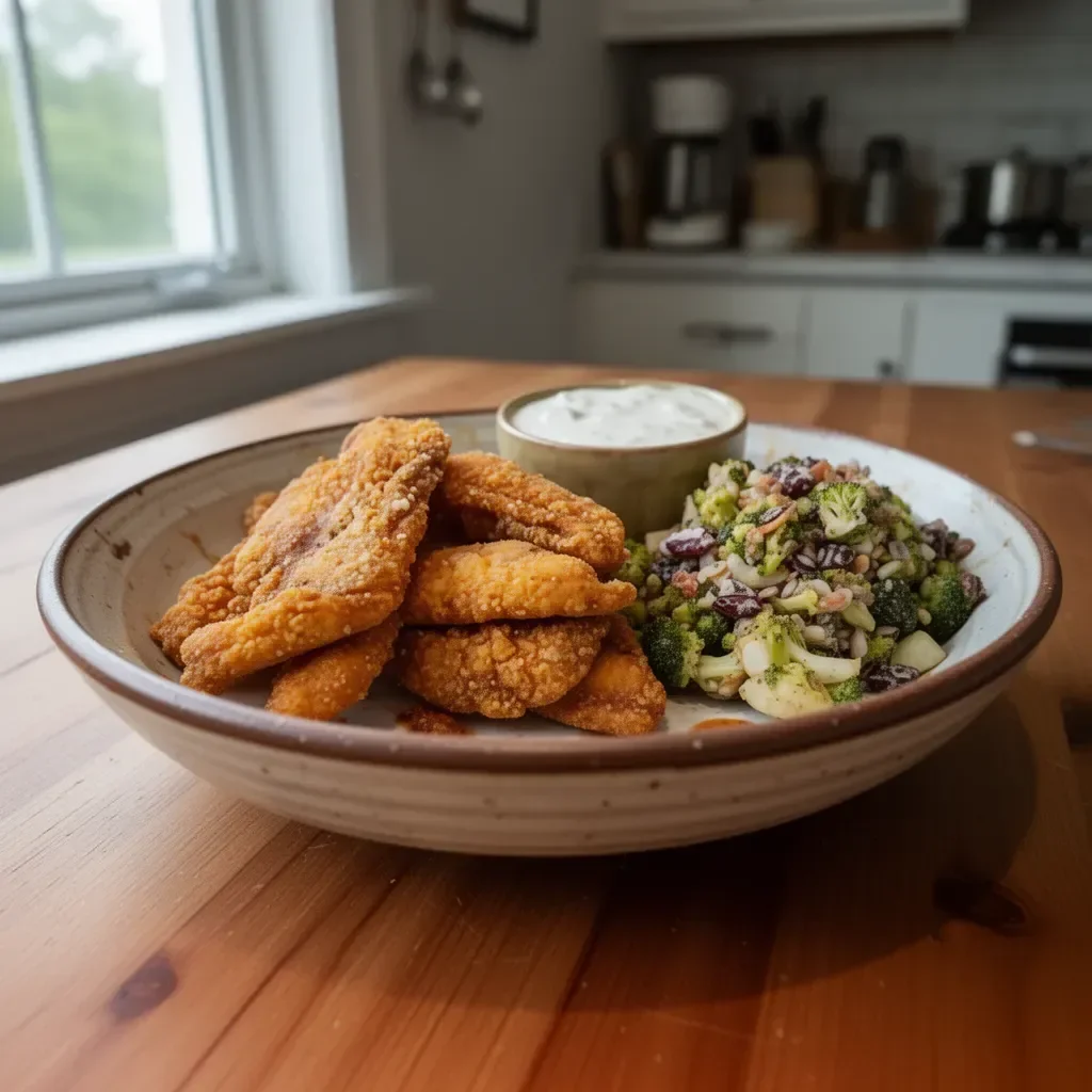 Crispy Cajun Fried Catfish served with lemon and tartar sauce