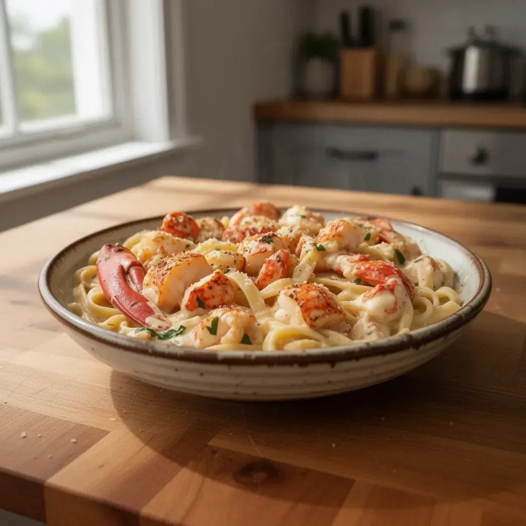 Cajun-Style Seafood Alfredo with shrimp and pasta in creamy sauce