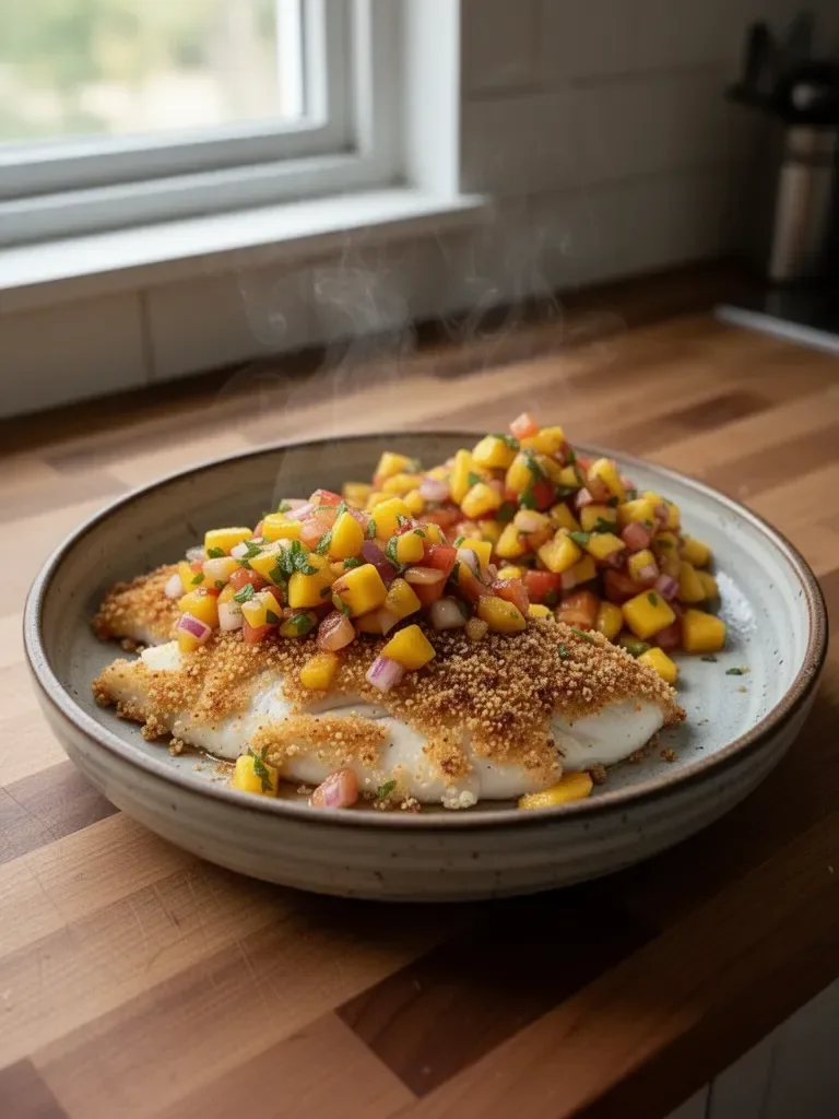 Coconut Crusted Fish with Mango Salsa