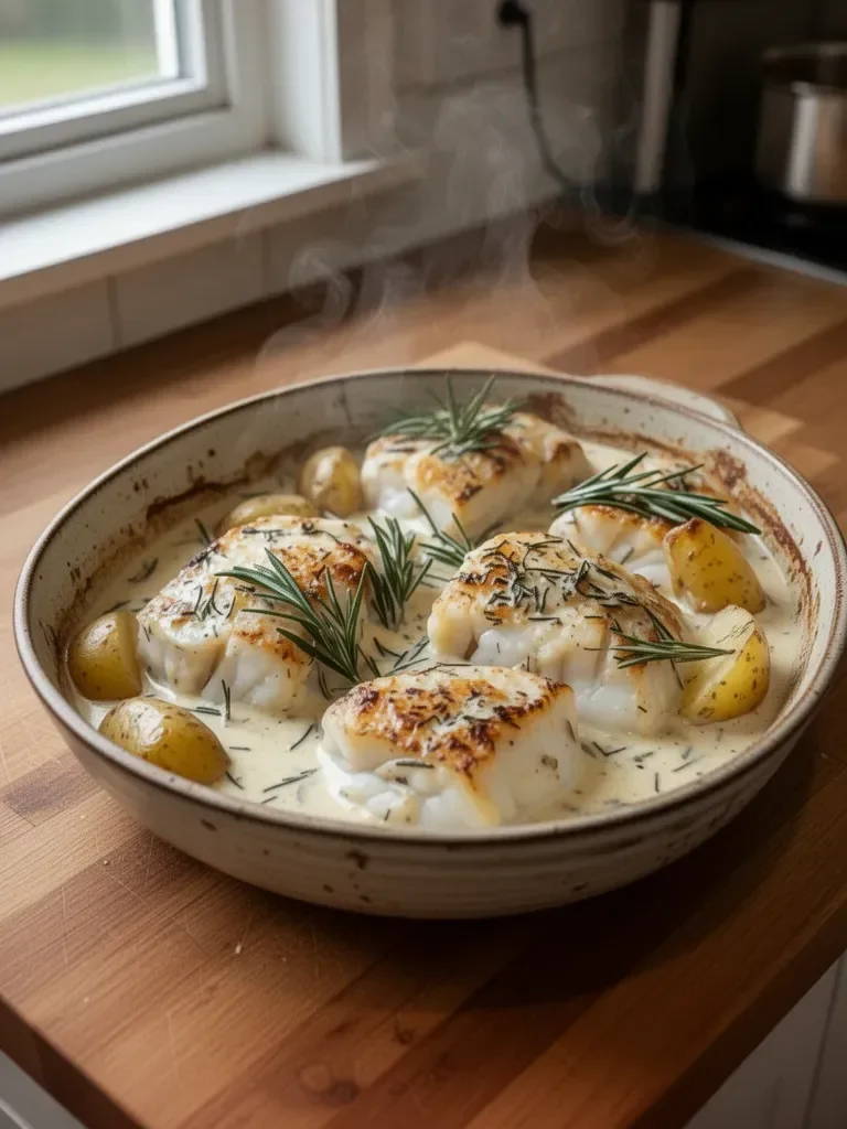 Cod & Potatoes in Rosemary Cream Sauce