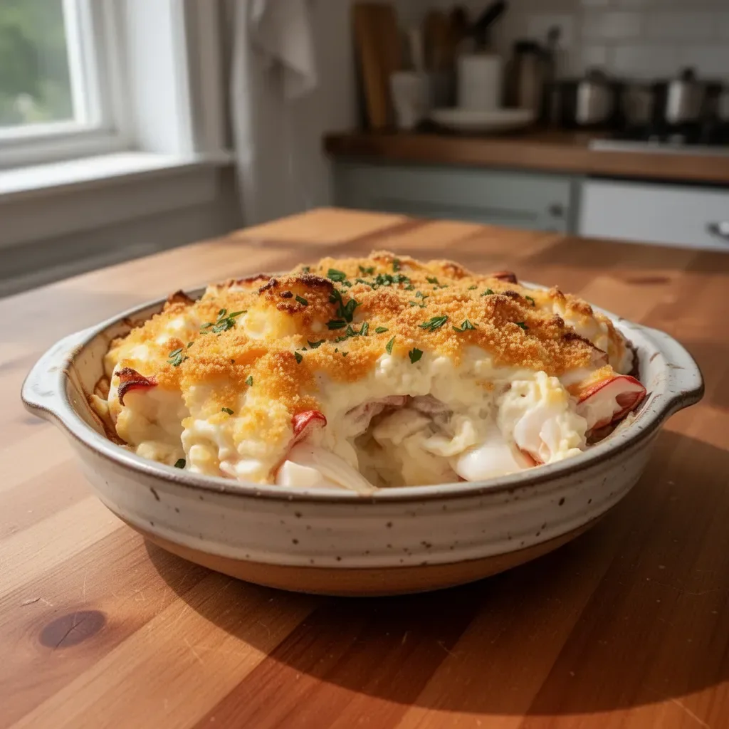 Delicious Crab Imperial served in a dish, showcasing rich crab meat and creamy sauce.