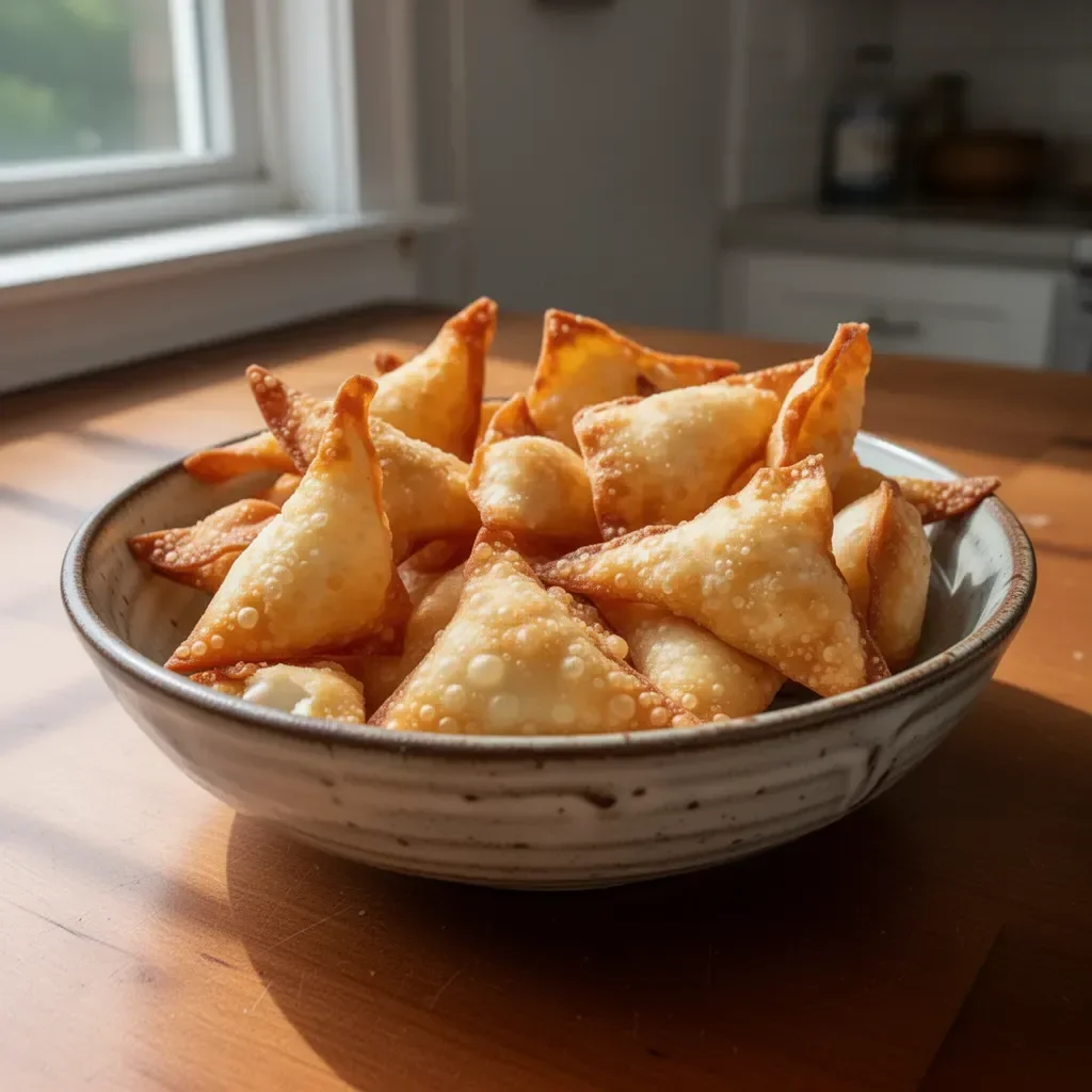 Homemade crispy Crab Rangoon with creamy filling and golden edges
