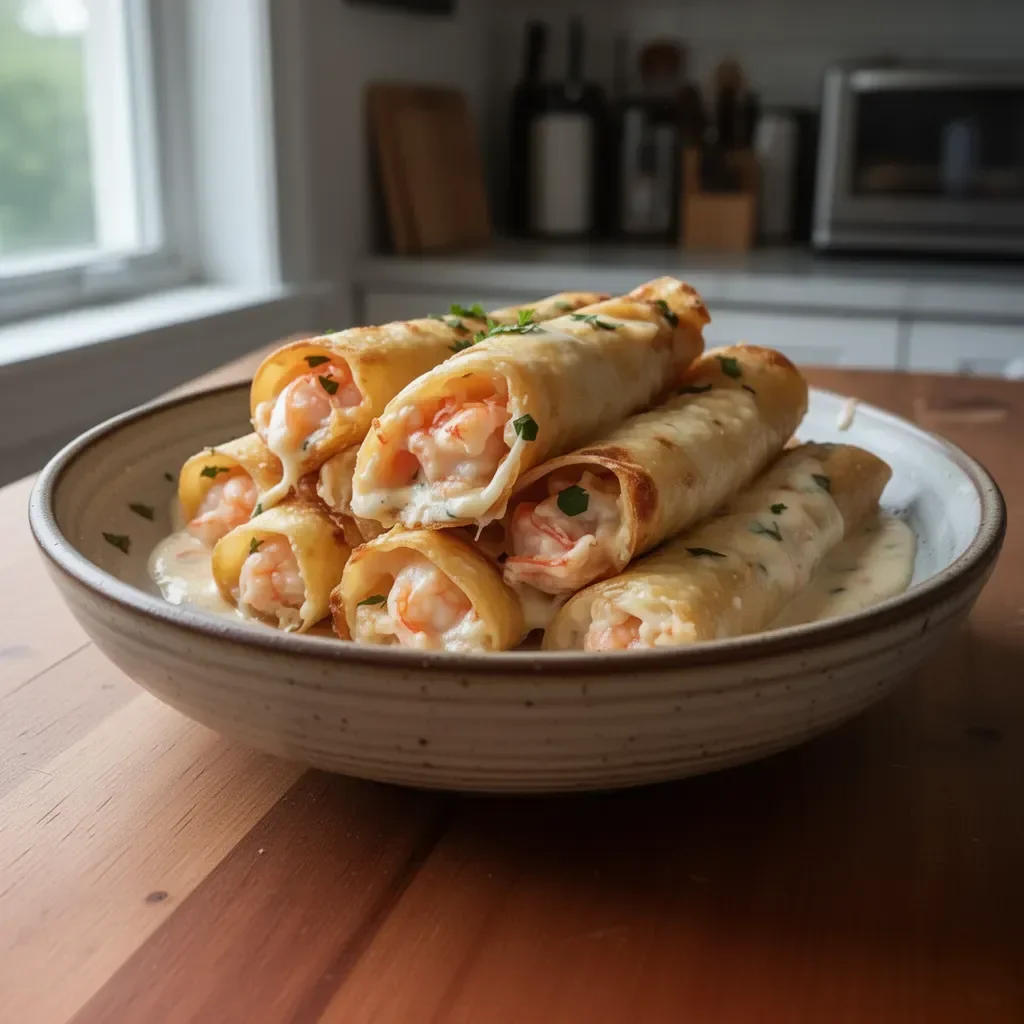 Plate of delicious Crab Shrimp Cheese served with herbs and garnish