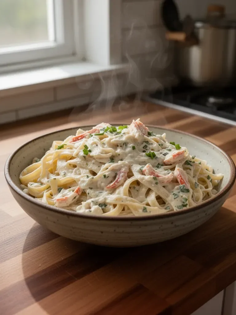 Creamy Crab Fettuccine Alfredo