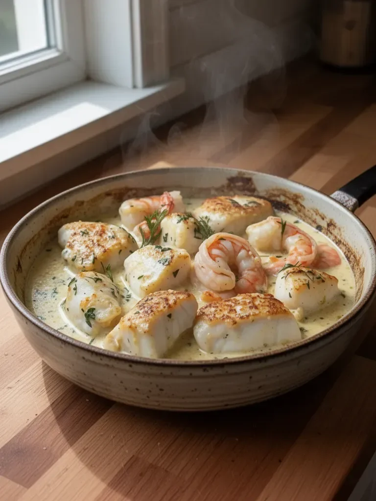 Creamy Garlic Butter Cod and Shrimp Skillet