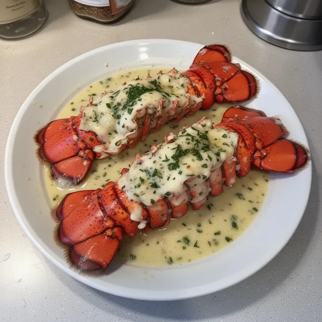 Creamy garlic butter lobster tails served on a plate