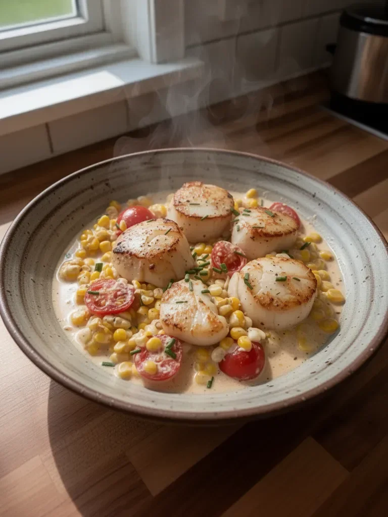 Creamy Scallops with Corn and Tomatoes