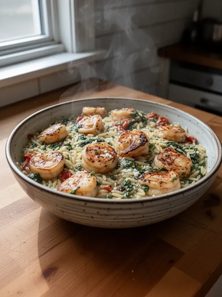 Creamy Shrimp Orzo with Lemon & Feta