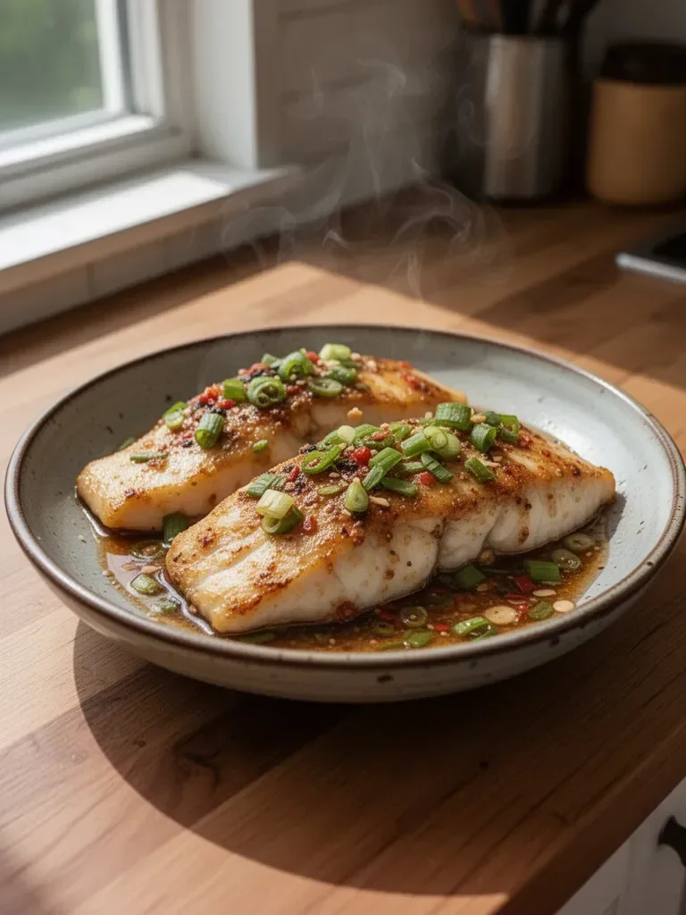 Crispy Pan-Fried Fish Fillets with Ginger Scallion Sauce
