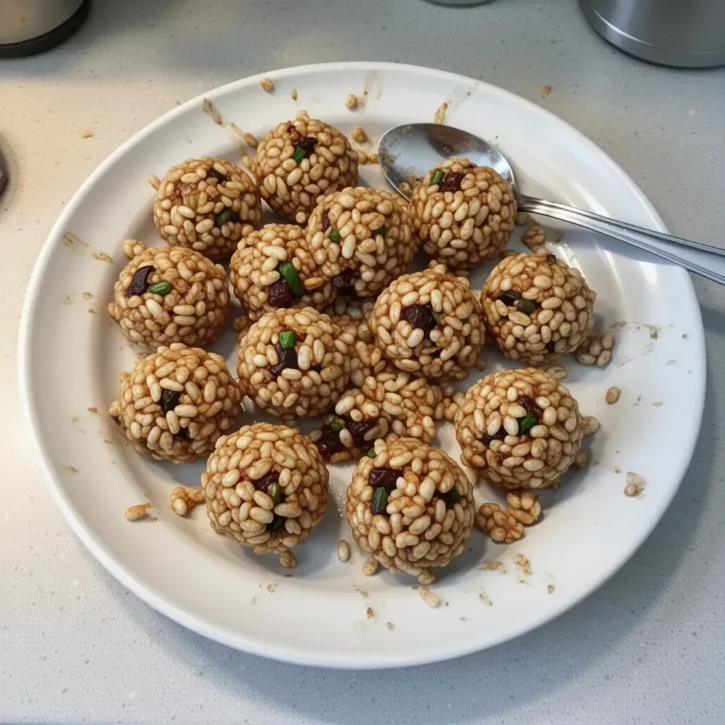 A plate of crispy rice bites, golden brown and crunchy, ready to be enjoyed.
