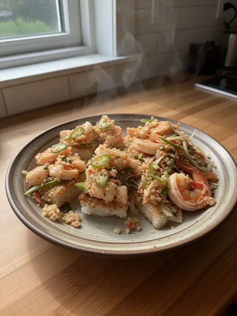 Crispy Rice with Spicy Shrimp Salad