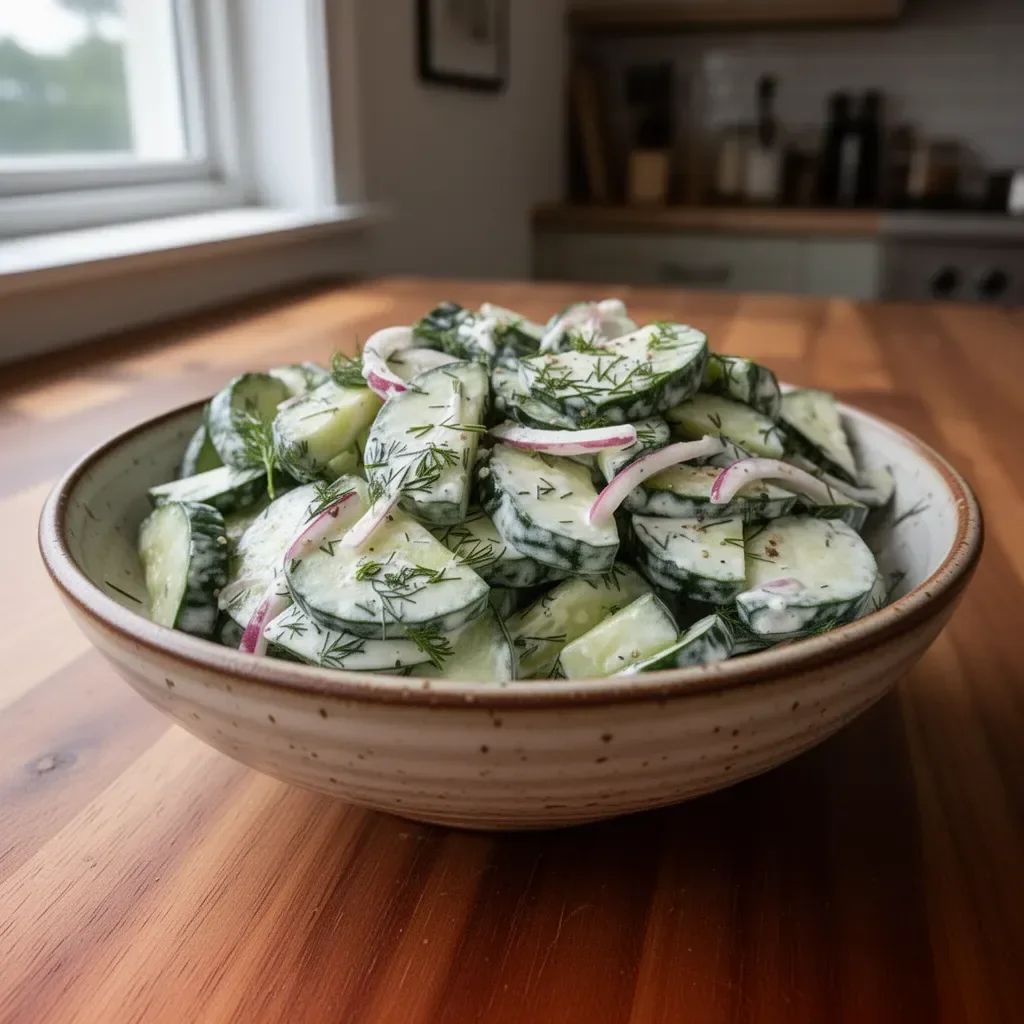 A vibrant Cucumber Dill Salad with fresh cucumbers and dill in a bowl.