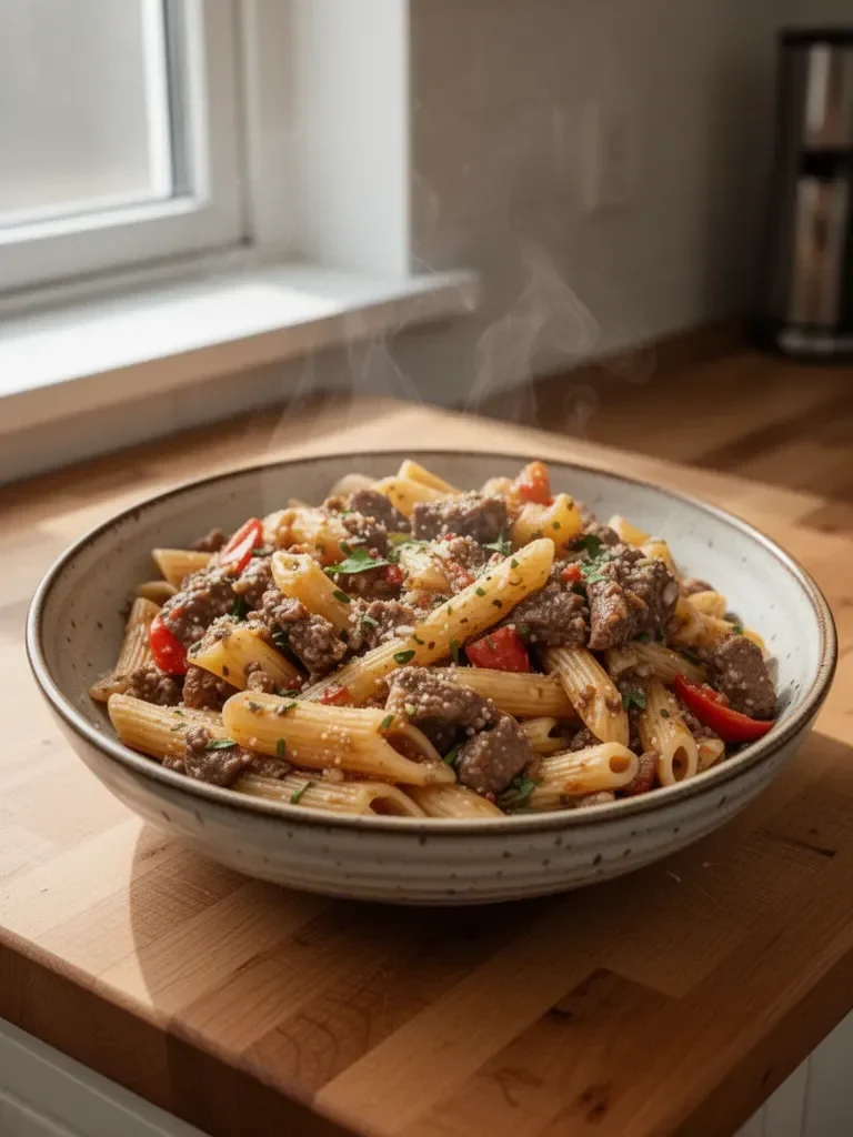 Delicious Garlic Beef Pasta