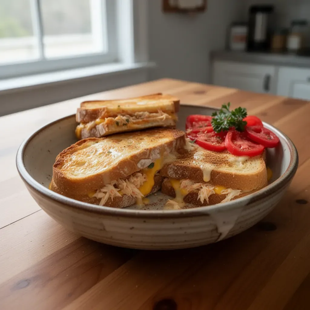 Delicious Easy Crab Melts topped with Old Bay Seasoning