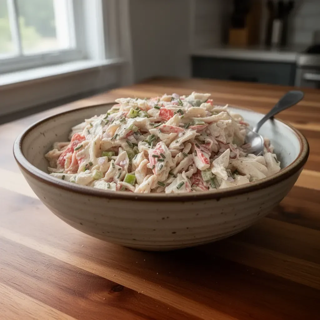 Fresh and easy crab salad with vegetables and dressing