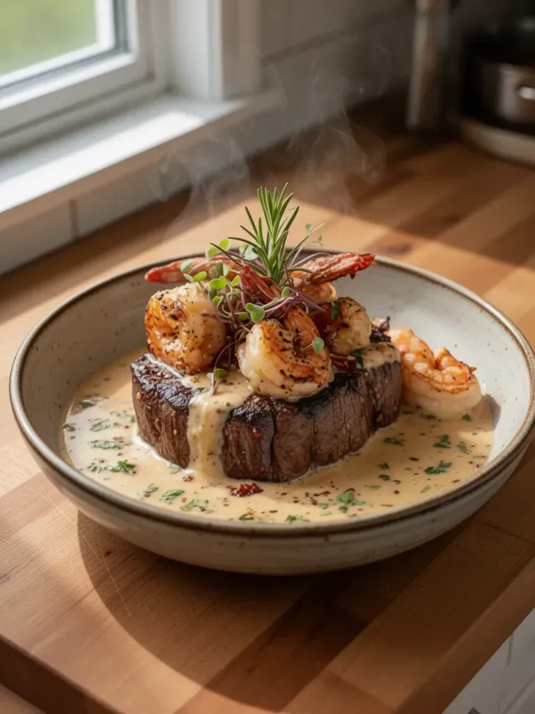 Filet Mignon with Shrimp and Lobster Cream Sauce