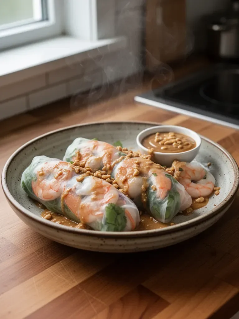 Fresh Shrimp Spring Rolls with Peanut Dipping Sauce
