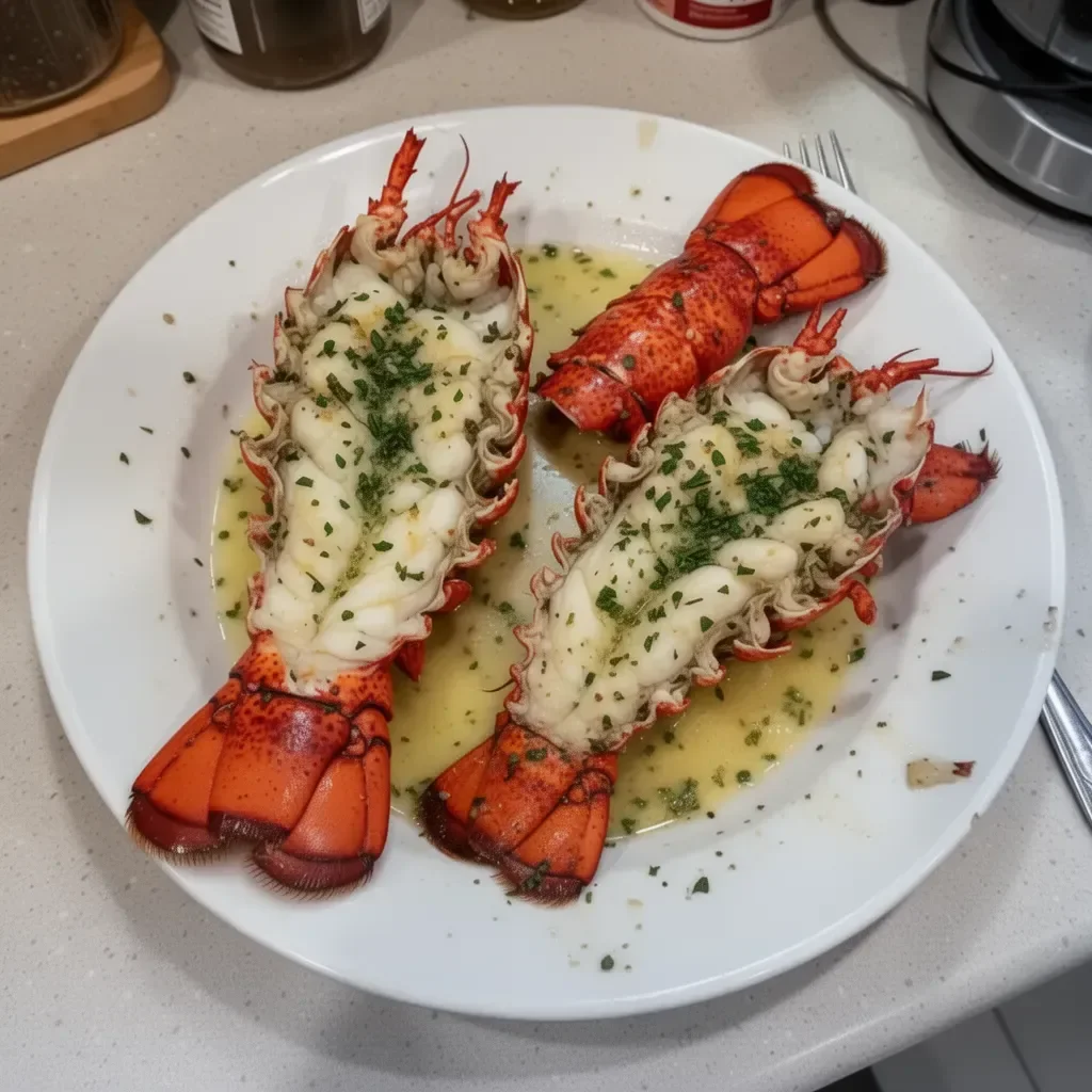 Delicious garlic butter lobster tails served on a plate