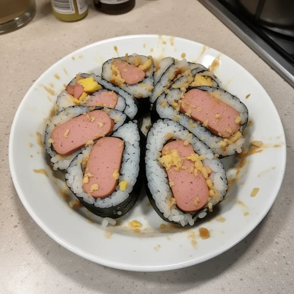 Hawaiian Spam Rice Ball ready to be served with seaweed wrap and sesame seeds.