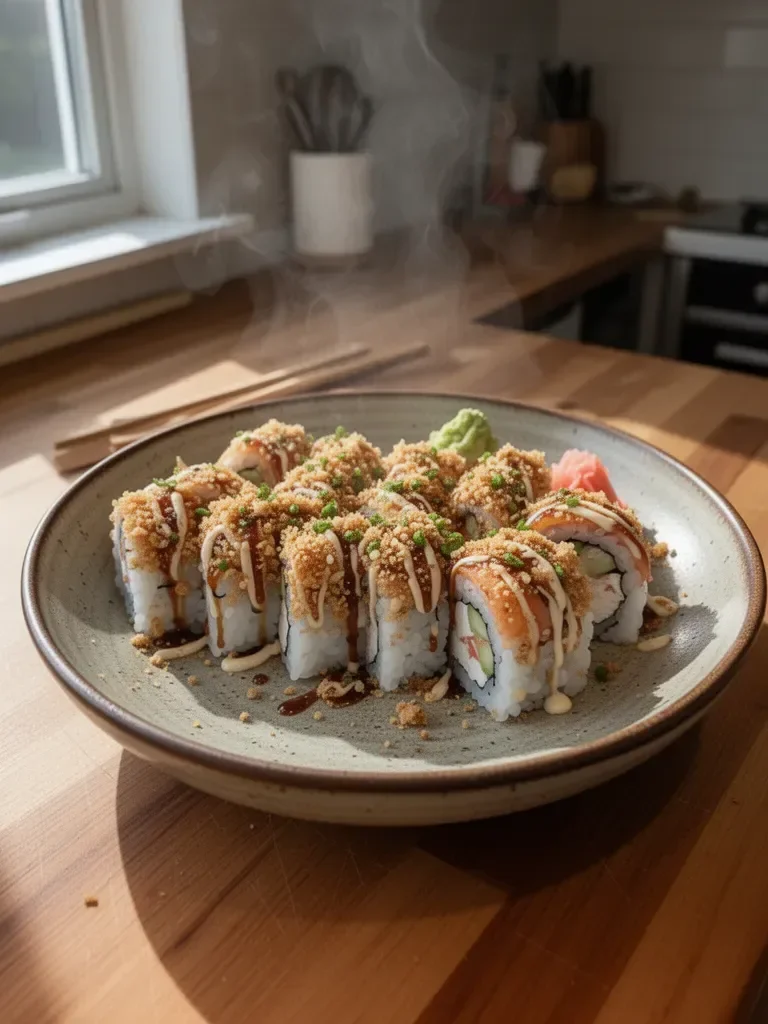 Homemade California Crunch Roll Sushi