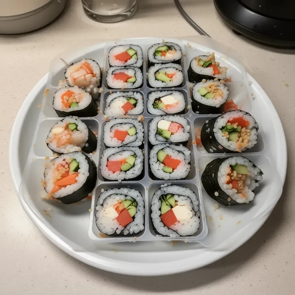 Ice cube tray used to make creative sushi shapes and rolls