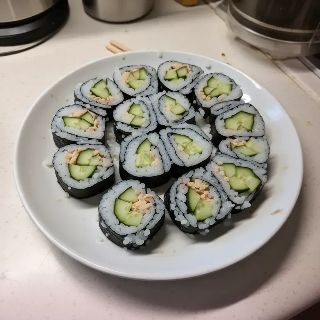 Kappa Maki sushi roll with fresh cucumber and seaweed.