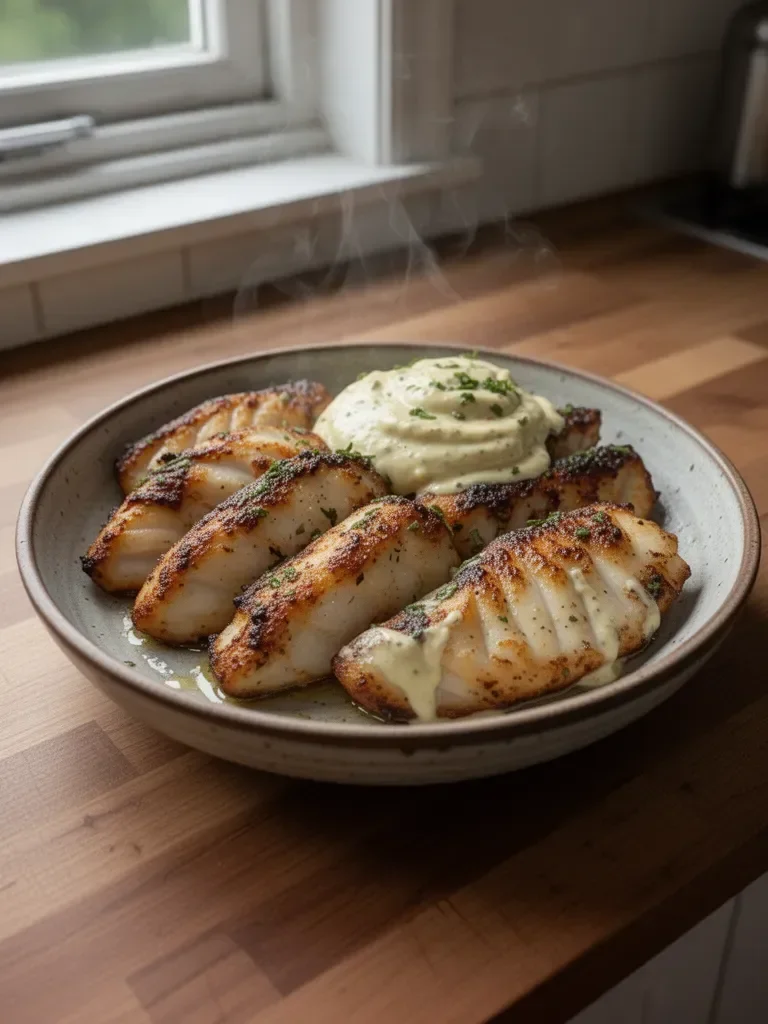 Lemon Butter Fish Bites with Garlic Aioli