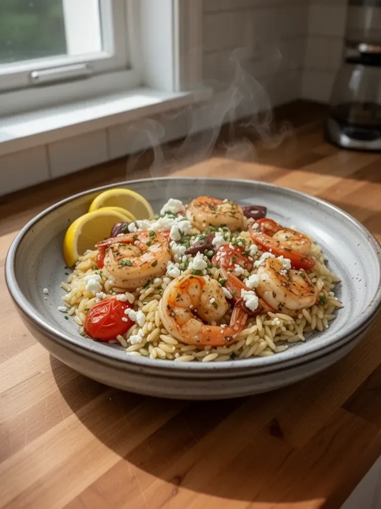 Lemon Feta Orzo Shrimp