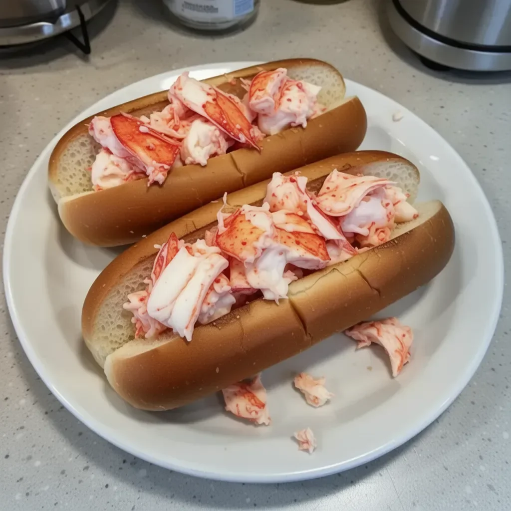 Delicious lobster roll with fresh lobster meat in a toasted bun