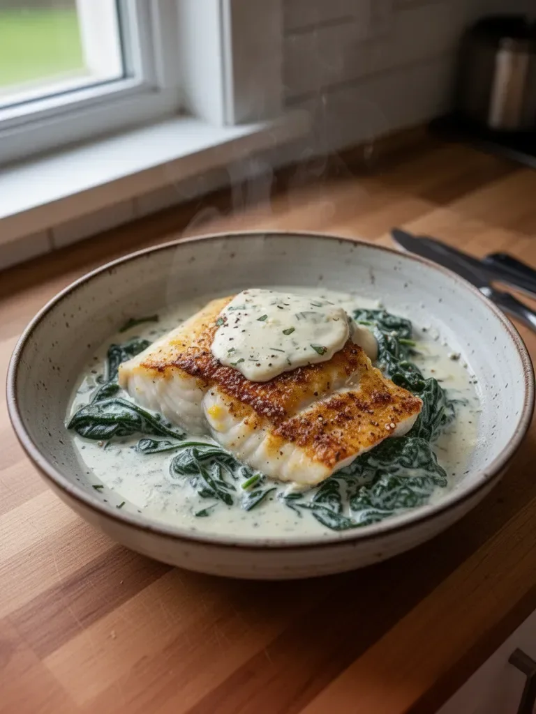 Luscious Lemon-Garlic Sea Bass with Creamed Spinach