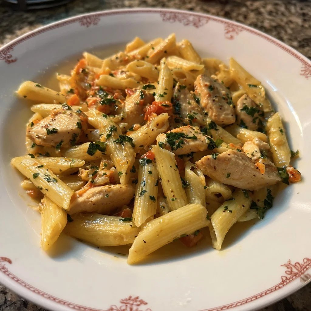 Delicious plate of Marry Me Chicken Pasta with creamy sauce and herbs.