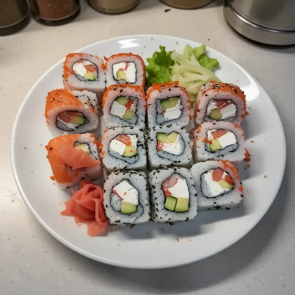 Homemade Philadelphia Roll sushi with cream cheese and smoked salmon