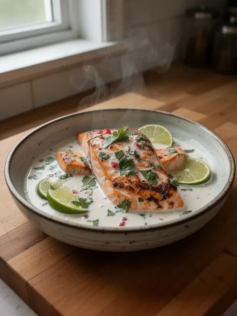 Poached Salmon in Coconut Lime Sauce