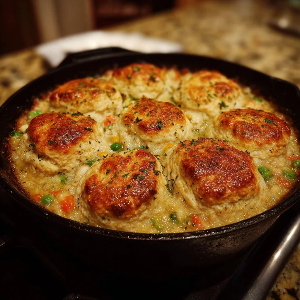 Red Lobster Biscuit Chicken Pot Pie with flaky biscuits and chicken filling