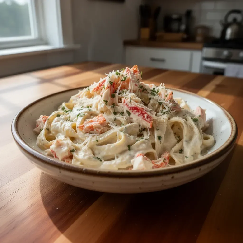 Delicious Red Lobster Crab Alfredo with succulent crab meat and creamy sauce
