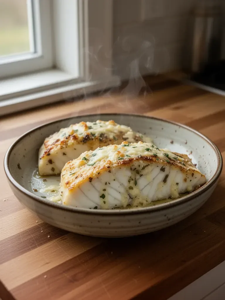 Savory Garlic Parmesan Baked Halibut