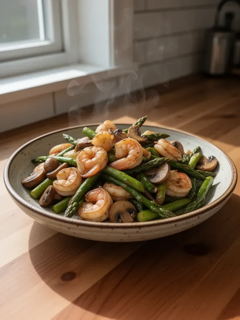 Shrimp and Asparagus Stir-Fry with Mushrooms